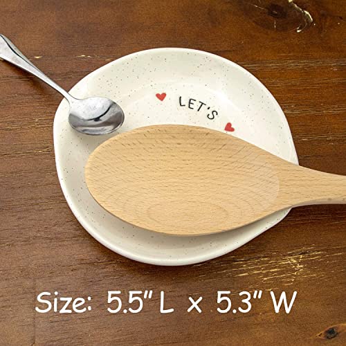 VILIGHT Gifts for Couples - Kitchen Spoon Rest for Home Cook - Let’s Cook Together - White Ceramic Utensil Holder for Double Spoons