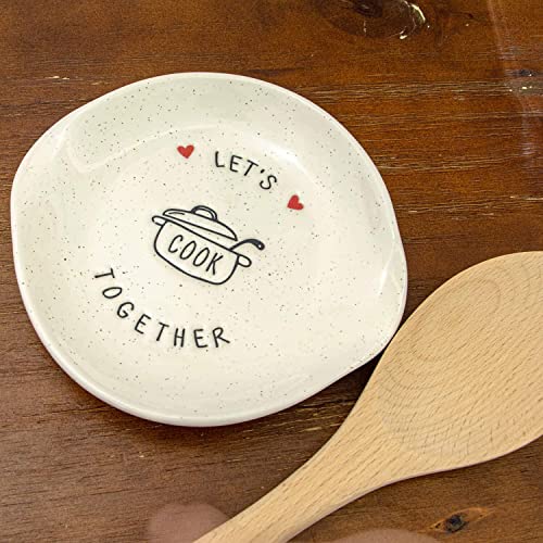 VILIGHT Gifts for Couples - Kitchen Spoon Rest for Home Cook - Let’s Cook Together - White Ceramic Utensil Holder for Double Spoons