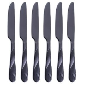 seeshine black dinner knife set, 9.2-inch stainless steel shiny black dinner table knife silverware, set of 6
