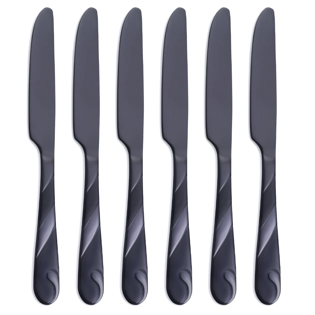 Seeshine Black Dinner Knife Set, 9.2-inch Stainless Steel Shiny Black Dinner Table Knife Silverware, Set of 6