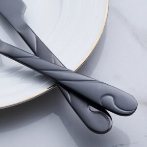 Seeshine Black Dinner Knife Set, 9.2-inch Stainless Steel Shiny Black Dinner Table Knife Silverware, Set of 6