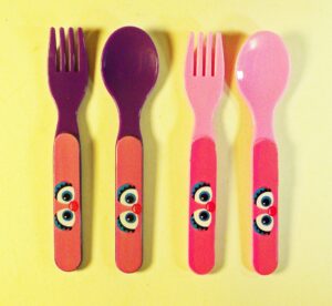 set of 4 sesame street abby cadabby plastic forks and spoons - pink and purple