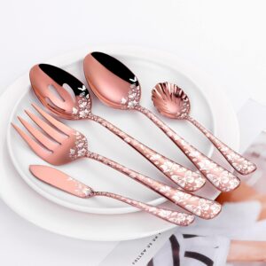 73-Piece Copper Silverware Set with Steak Knife & Serving Set for 12, Stapava Stainless Steel Rose Gold Flatware Cutlery Set, Eating Utensils Tableware with Butterfly Flower Laser, Dishwasher Safe