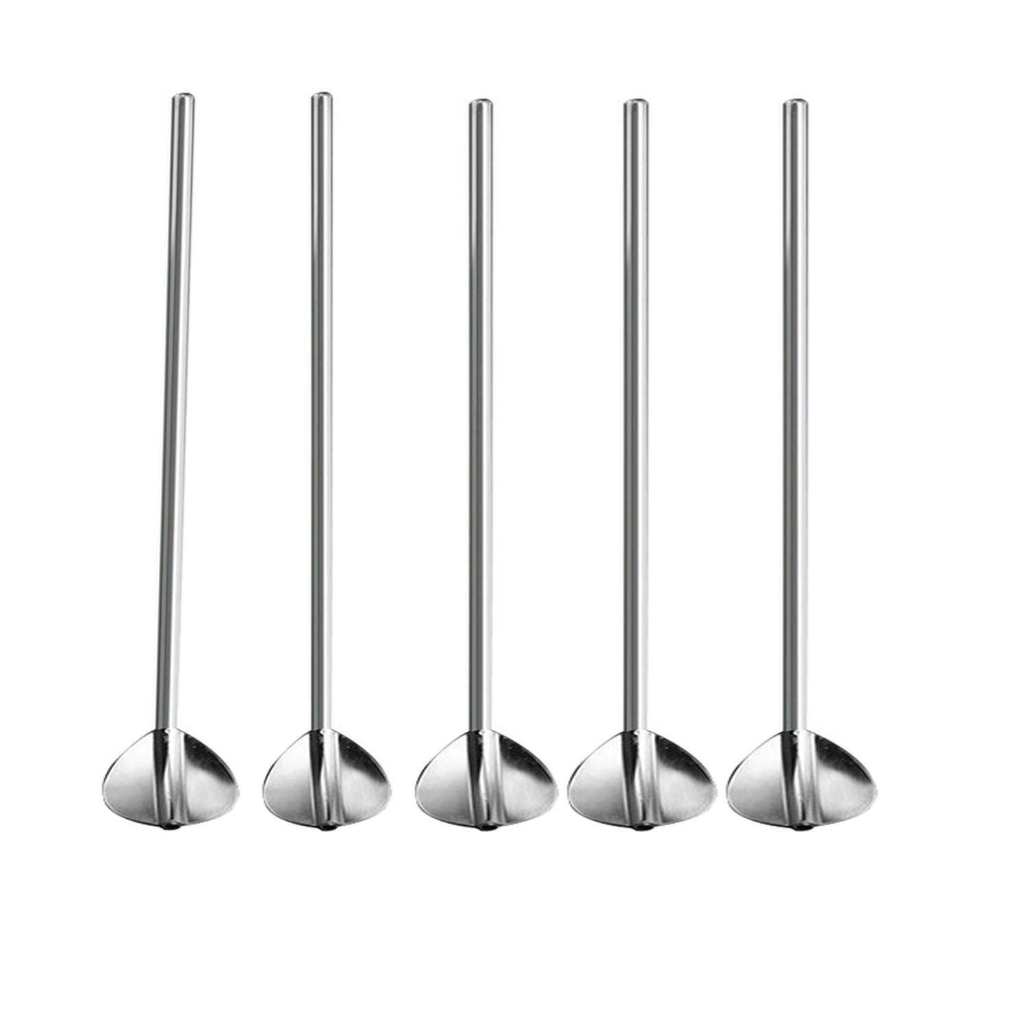 TSACTE Stainless Steel Spoon Drink Straw Set of 5 Long Spoons Heart-shaped Food-Grade Straw Spoon for Home Café Office Restaurant