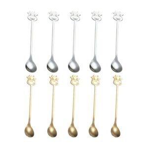 doitool 10pcs dessert spoons stainless steel stirring spoons cute cow shape coffee spoons milkshake cake spoon silverware golden spoons