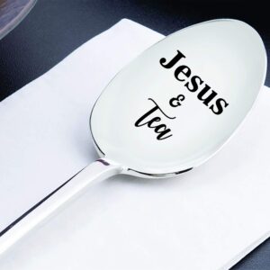 Religious Gift for Men | Jesus and Tea Spoon Gift for Mother Father | Tea Lover Gift Idea | Thanksgiving / Christmas Gift for Grandparents | Holiday Gift for Parents - 7 Inch Stainless Steel Spoon