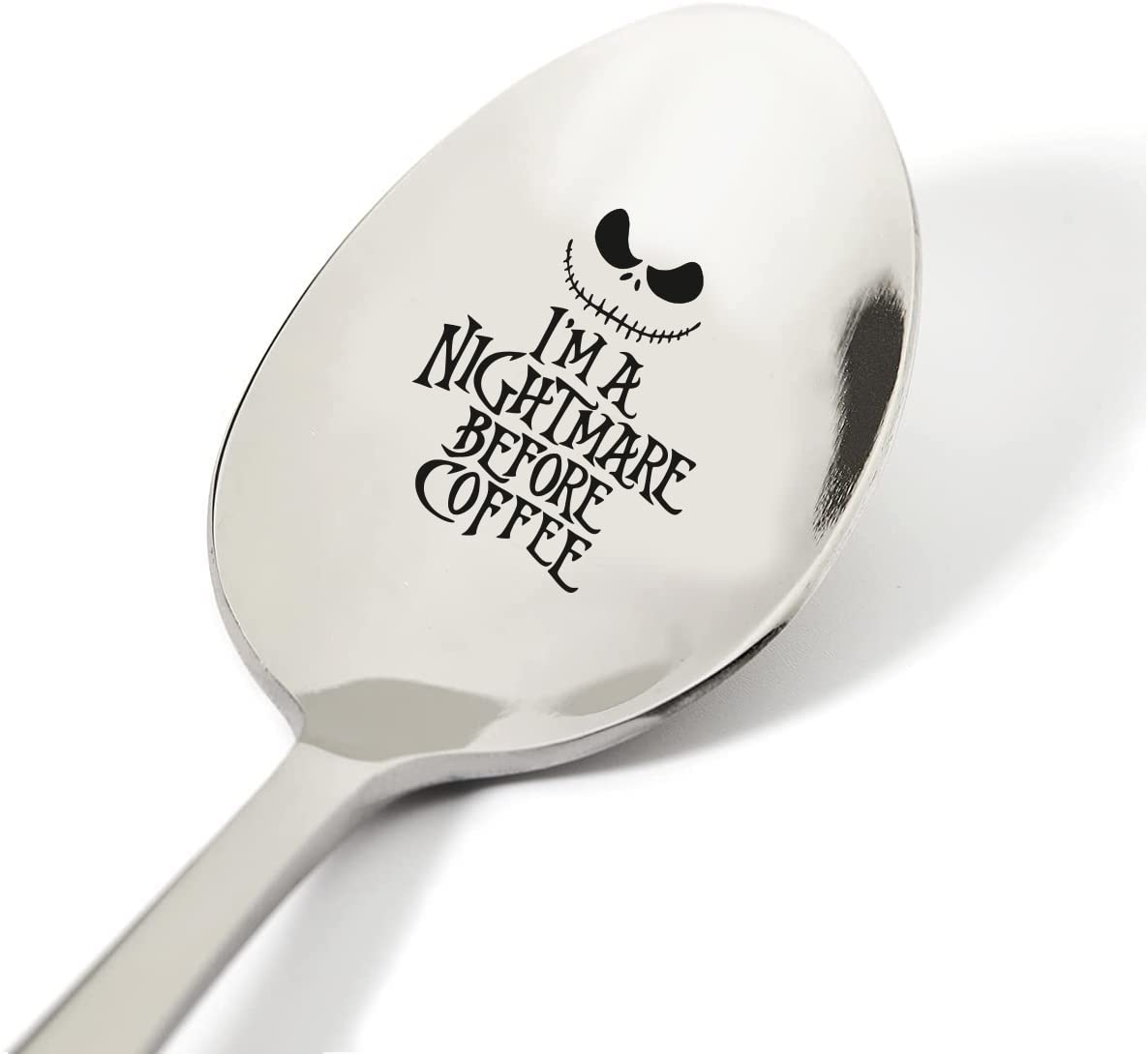 TyM I am a nightmare before coffee Engraved Stainless Steel spoon for coffee tea cereal ice cream - Engraved gift for him/her - 7 inch Sturdy handle and food safe engraving
