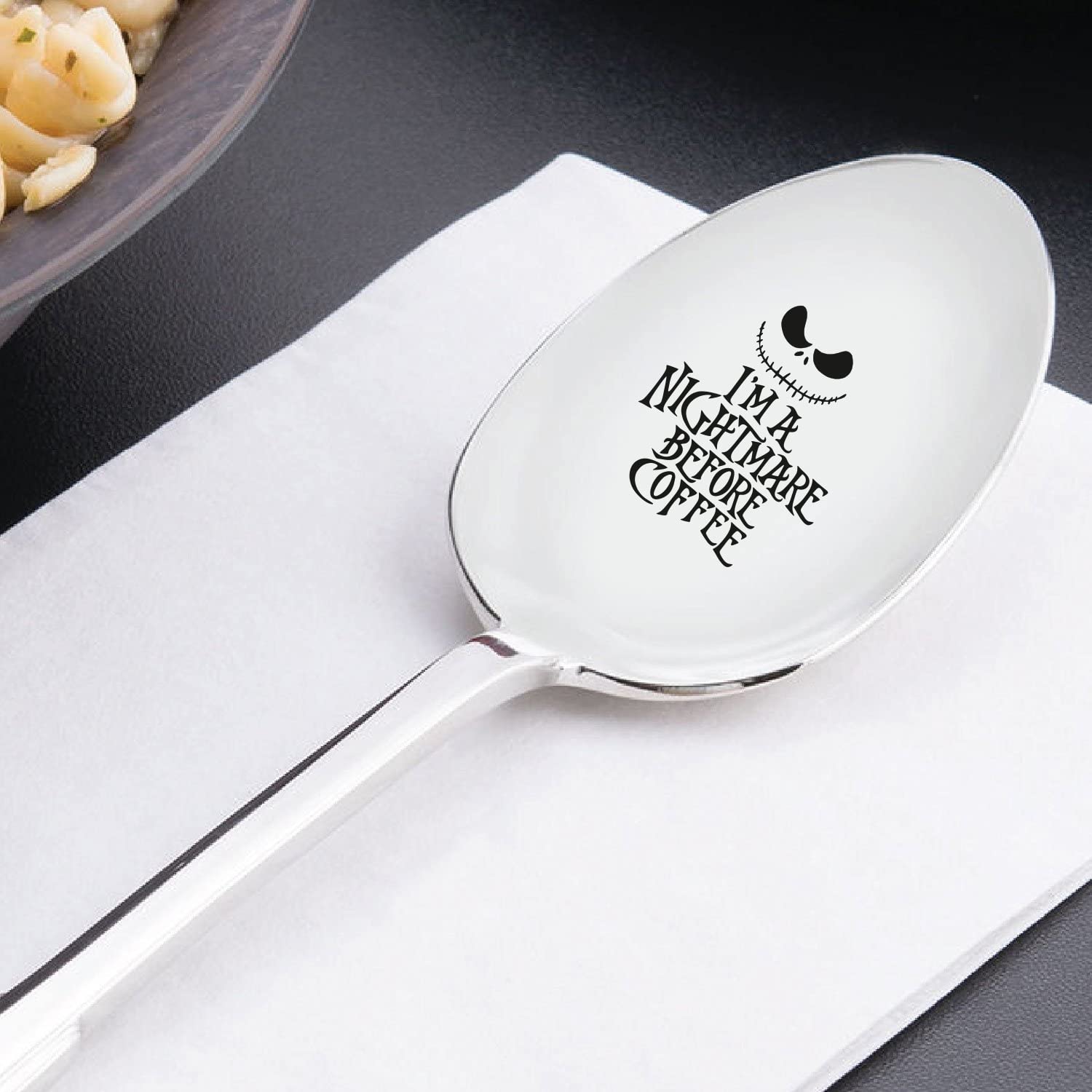 TyM I am a nightmare before coffee Engraved Stainless Steel spoon for coffee tea cereal ice cream - Engraved gift for him/her - 7 inch Sturdy handle and food safe engraving