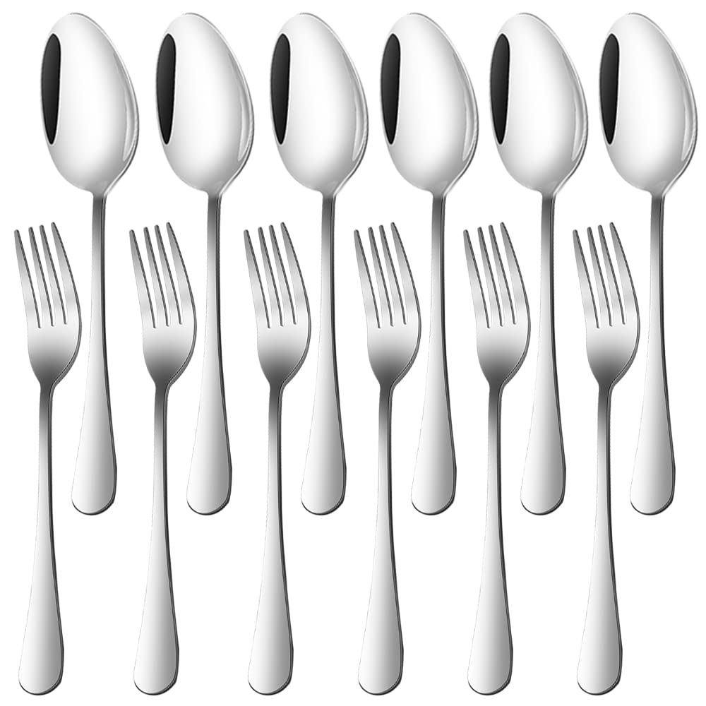 12 Piece Silverware Set, findTop Stainless Steel Dinner Forks and Spoons, Heavy-duty Forks and Spoons Cutlery Set (8 Inches)