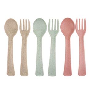 frcolor spoons and forks set, wheat straw fiber spoons and forks reusable spoon knife forks tableware for food 6pcs