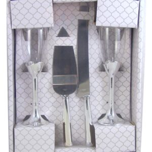 Silver Toned Champagne Flutes and Cake Server Set