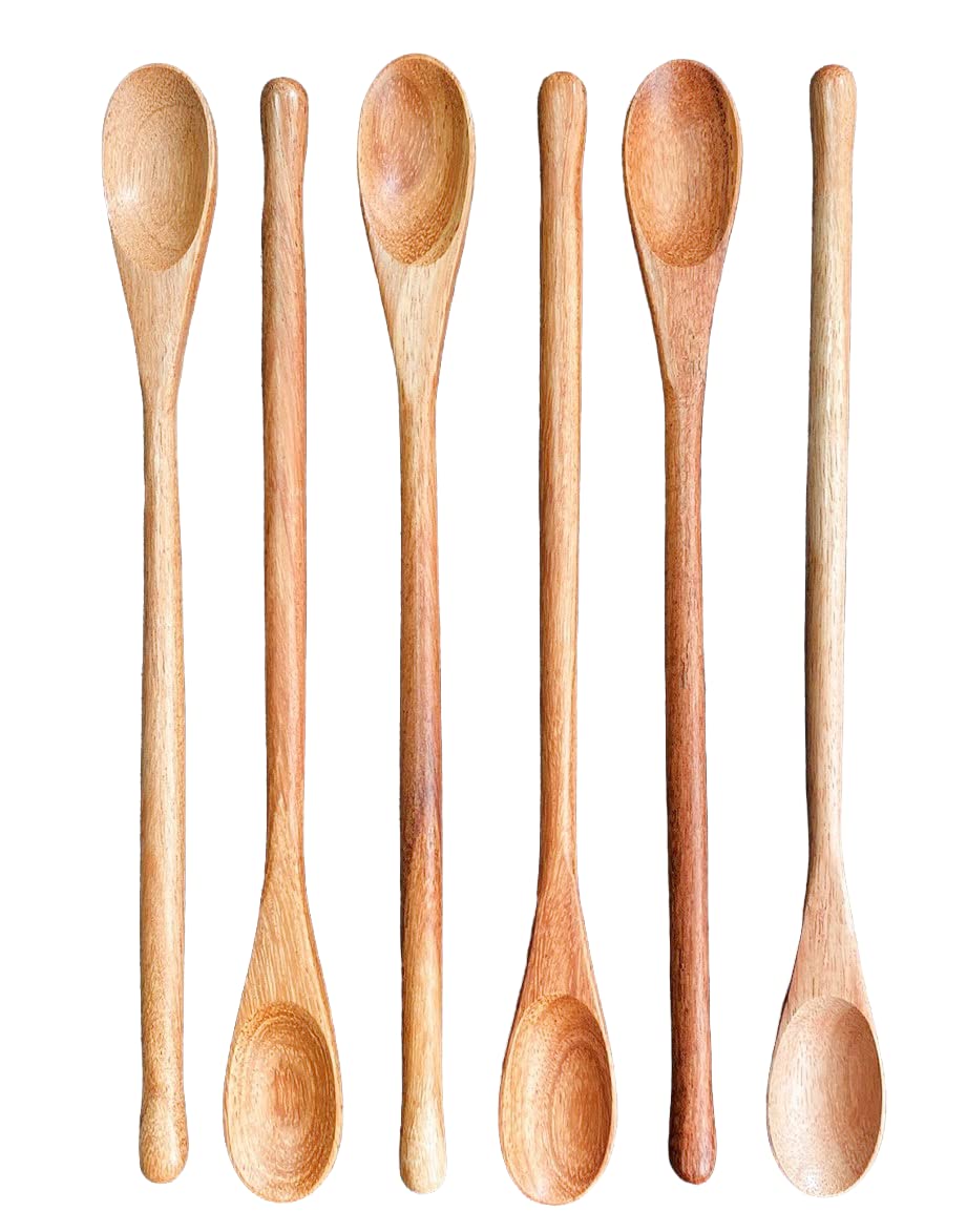 Rose Wood 8.5" Long Handle Coffee Tea Drink Bar Cocktail Stirrer Mixing Wooden Spoons, Set of 6