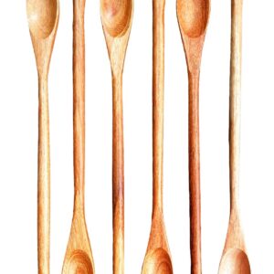 Rose Wood 8.5" Long Handle Coffee Tea Drink Bar Cocktail Stirrer Mixing Wooden Spoons, Set of 6