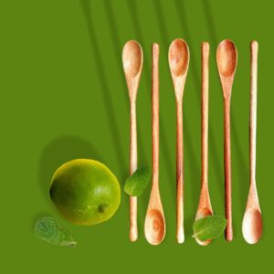 Rose Wood 8.5" Long Handle Coffee Tea Drink Bar Cocktail Stirrer Mixing Wooden Spoons, Set of 6