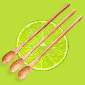 Rose Wood 8.5" Long Handle Coffee Tea Drink Bar Cocktail Stirrer Mixing Wooden Spoons, Set of 6