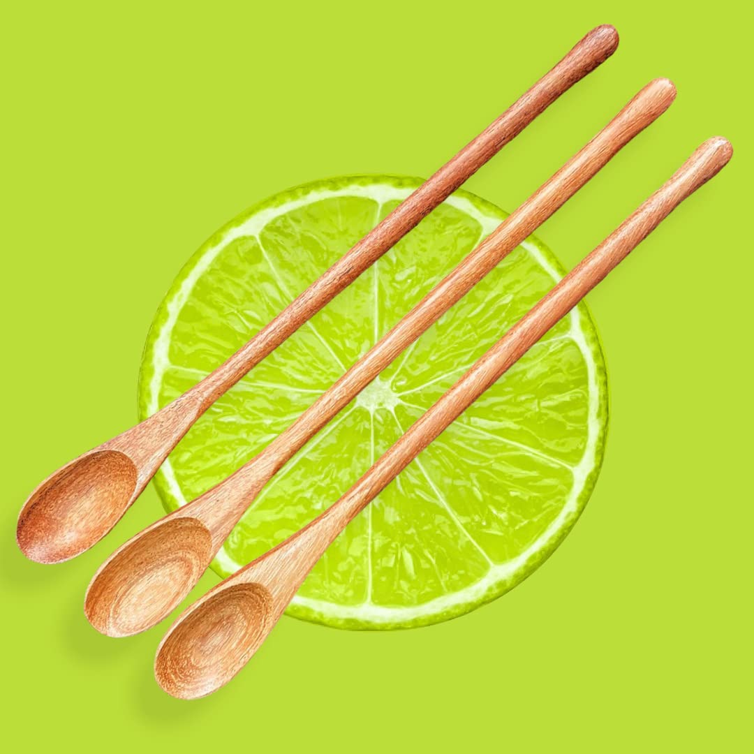 Rose Wood 8.5" Long Handle Coffee Tea Drink Bar Cocktail Stirrer Mixing Wooden Spoons, Set of 6