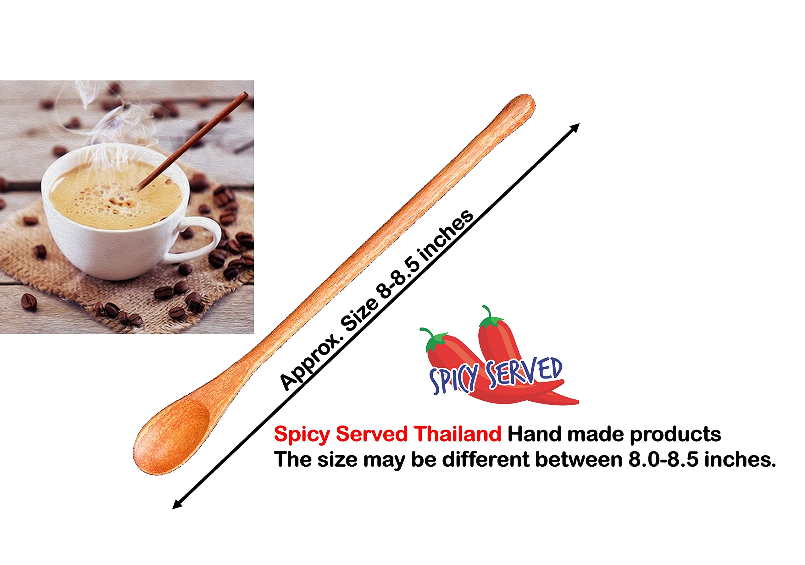 Rose Wood 8.5" Long Handle Coffee Tea Drink Bar Cocktail Stirrer Mixing Wooden Spoons, Set of 6