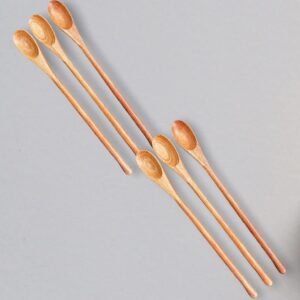 Rose Wood 8.5" Long Handle Coffee Tea Drink Bar Cocktail Stirrer Mixing Wooden Spoons, Set of 6