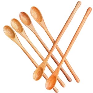 Rose Wood 8.5" Long Handle Coffee Tea Drink Bar Cocktail Stirrer Mixing Wooden Spoons, Set of 6