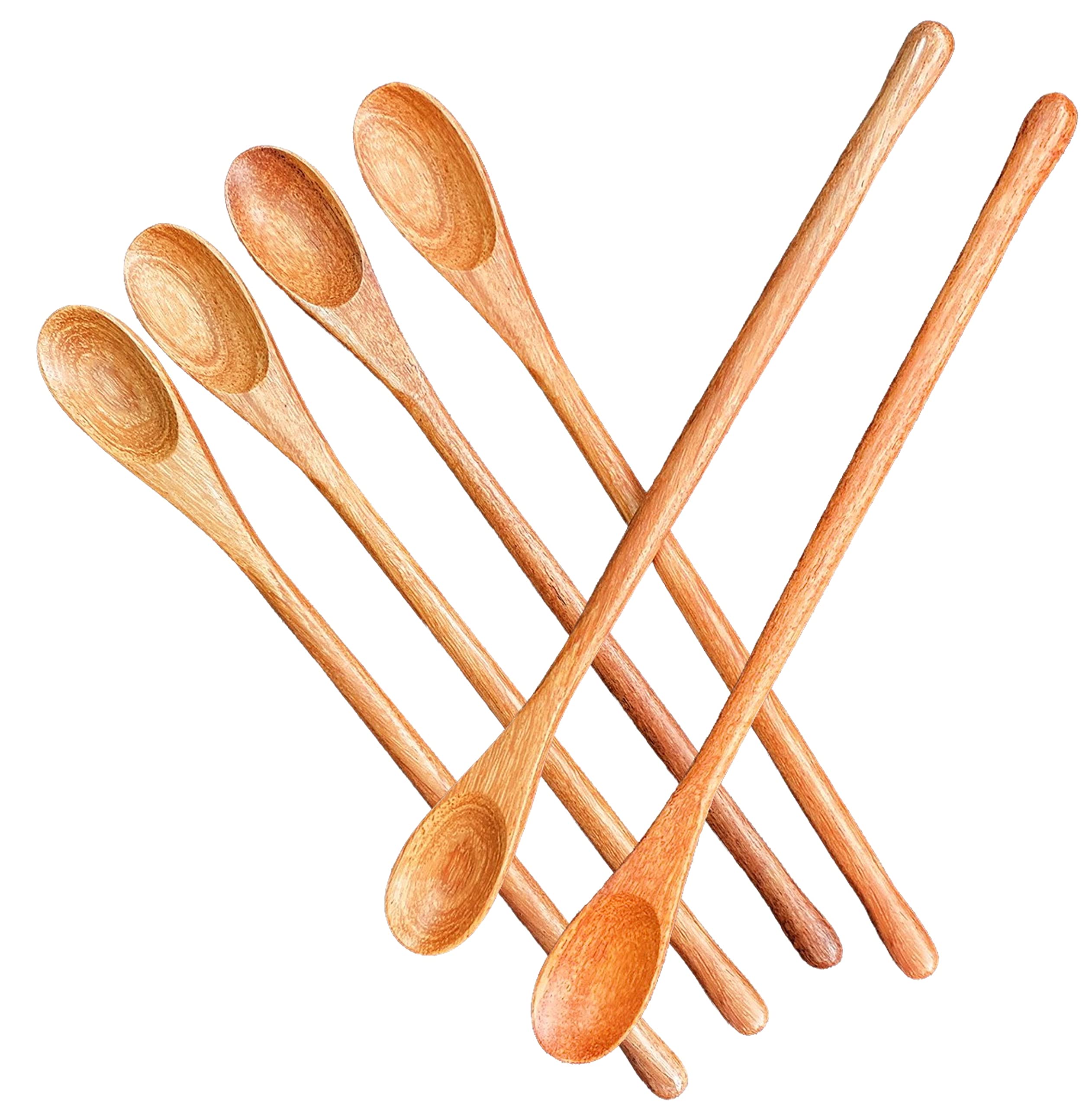 Rose Wood 8.5" Long Handle Coffee Tea Drink Bar Cocktail Stirrer Mixing Wooden Spoons, Set of 6