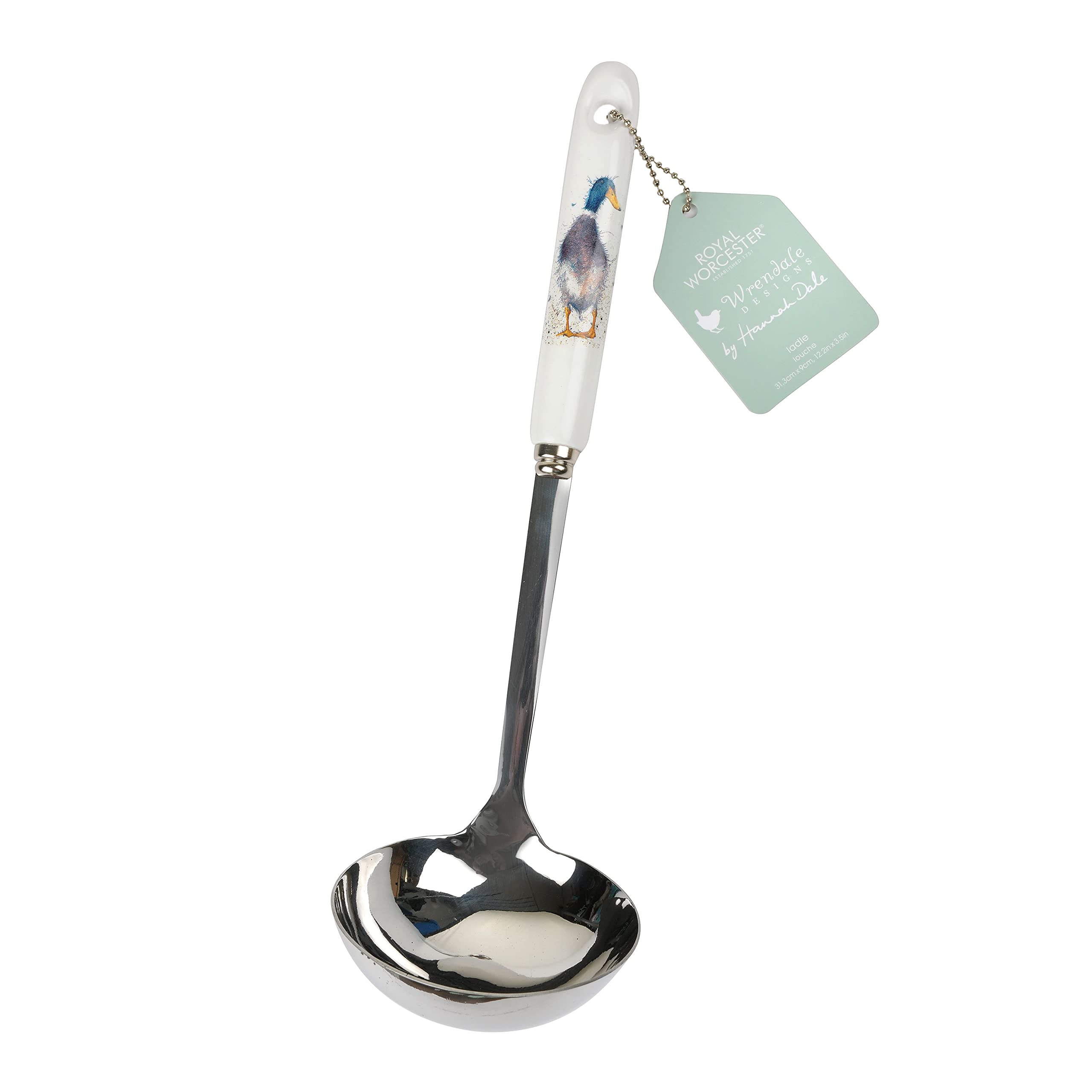 Royal Worcester Wrendale Designs Ladle | Soup Ladle with Guard Duck Motif | 12 Inch | Made from Stainless Steel with Porcelain Handle | Hand Wash Only