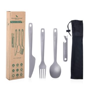 ibasingo titanium knife fork spoon bottler opener tableware set 4 in 1 storage design protable lightweight cutlery for outdoor camping kitchen cj-ti1066t