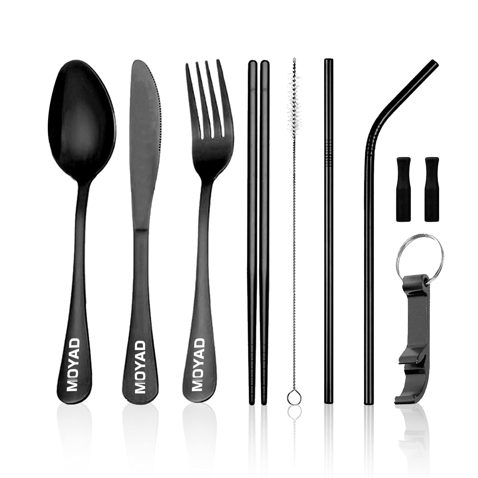 Portable Travel Silverware Set with Case, Reusable Camping Eating Utensils Set, Stainless Steel Cutlery Set for 1, Knife Fork Spoon Chopsticks (9 pieces black)