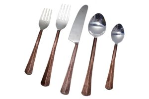 bold & divine ridge copper 5pcs flatware cutlery set, premium stainless steel cutlery set service for 1 include knife/fork/spoon, solid stainless steel flatware