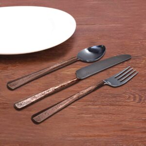 Bold & Divine Ridge Copper 5pcs Flatware Cutlery Set, Premium Stainless Steel Cutlery Set Service for 1 Include Knife/Fork/Spoon, Solid Stainless Steel Flatware