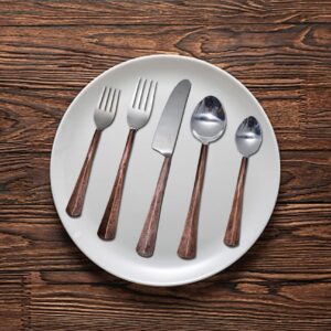 Bold & Divine Ridge Copper 5pcs Flatware Cutlery Set, Premium Stainless Steel Cutlery Set Service for 1 Include Knife/Fork/Spoon, Solid Stainless Steel Flatware