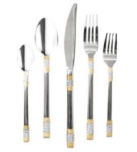 venezia collection 'milano' 40-pcs. fine flatware set, silverware cutlery dining service for 8, premium 18/10 surgical stainless steel, 24k gold-plated trim