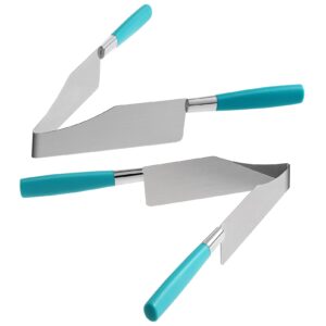 doitool 2pcs cake slicer cutters, stainless steel cake slicer cutter,metal cutter pie knife cake lifter tools professional pastries divider for cakes pie desserts pizza (random color blue or pink)