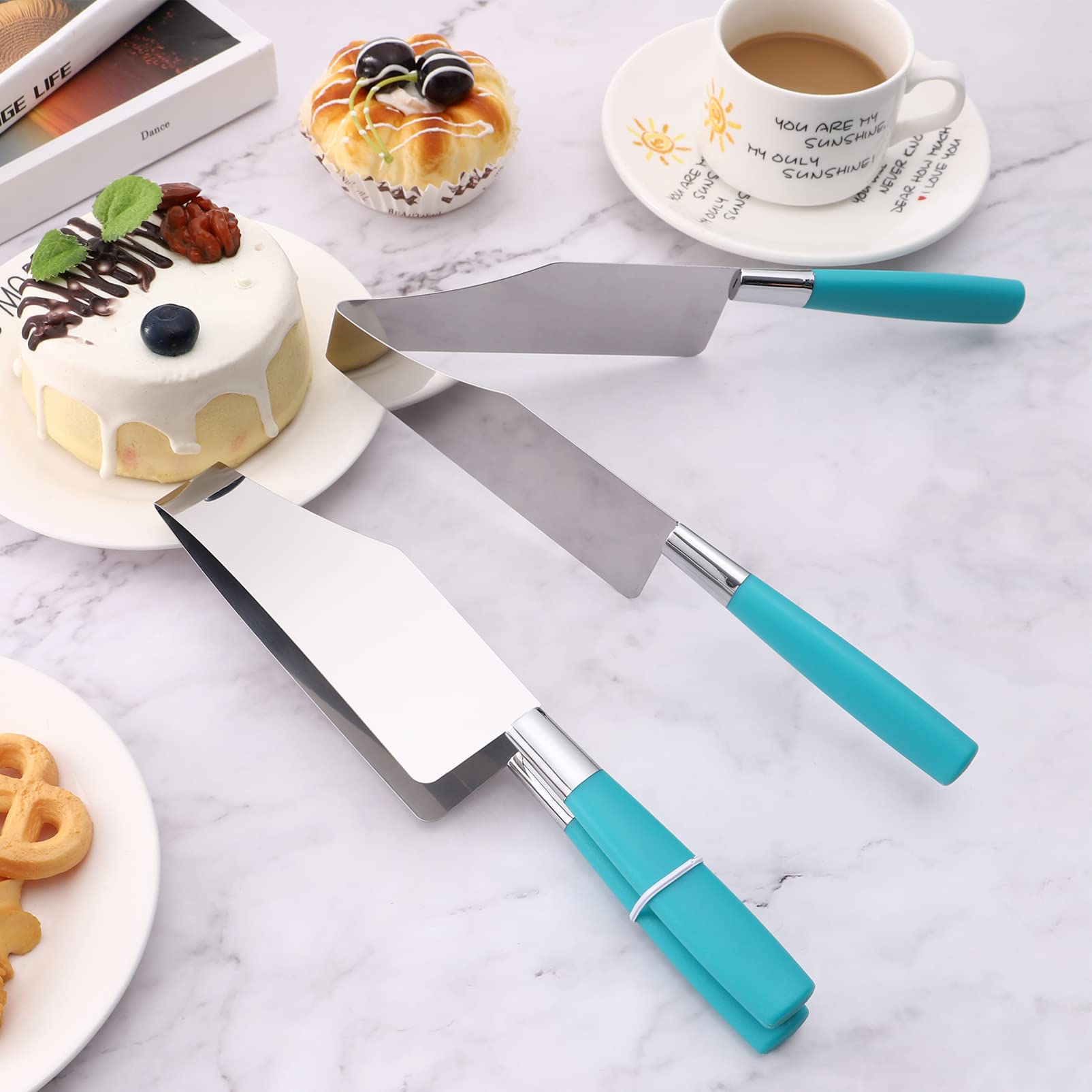 DOITOOL 2pcs Cake Slicer Cutters, Stainless Steel Cake Slicer cutter,metal cutter Pie Knife Cake Lifter Tools Professional Pastries Divider for Cakes Pie Desserts Pizza (Random Color Blue Or Pink)