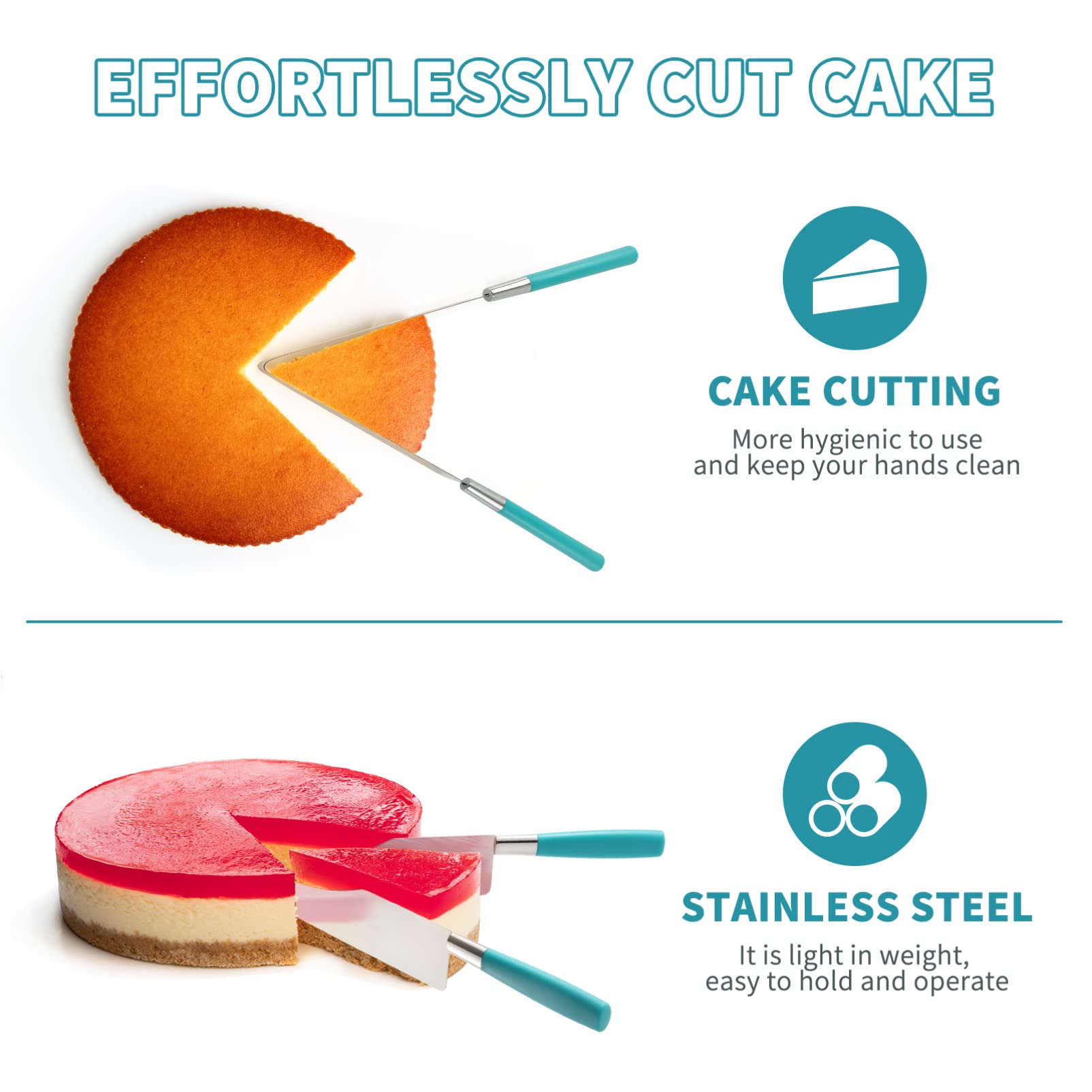 DOITOOL 2pcs Cake Slicer Cutters, Stainless Steel Cake Slicer cutter,metal cutter Pie Knife Cake Lifter Tools Professional Pastries Divider for Cakes Pie Desserts Pizza (Random Color Blue Or Pink)