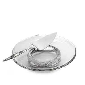 nambe braid pedestal glass cake plate with cake server | serving platter for cupcakes, cookies, birthday cake | dessert display stand for parties, weddings, and gift | dishwasher safe (silver)