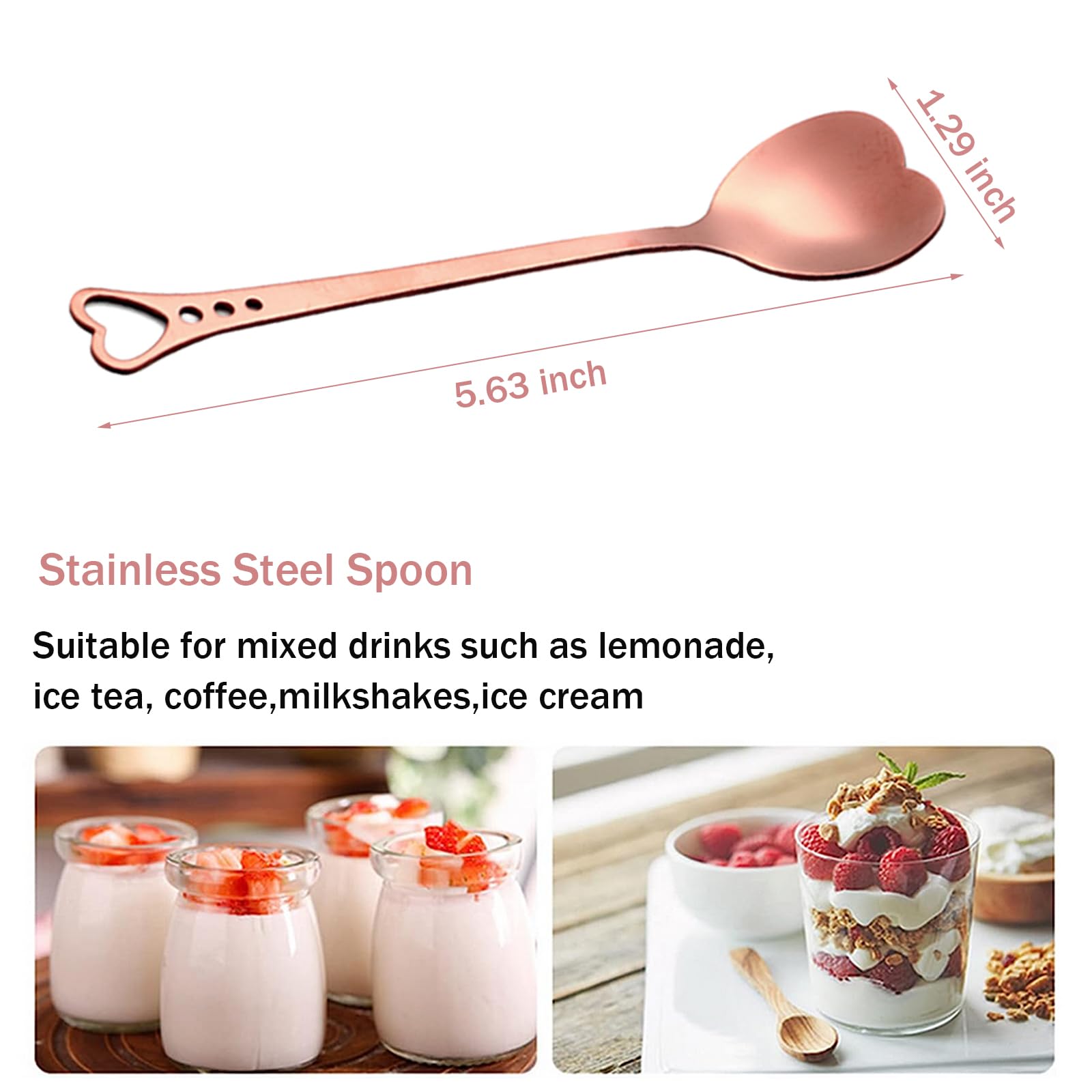 AA Mini Heart Shaped Coffee Spoon Stainless Steel Teaspoon Stirring Spoon for Tea Espresso Appetizers Dessert Drink Cocktail Ice Cream Jam Milkshake Tableware 10 pcs Rose gold