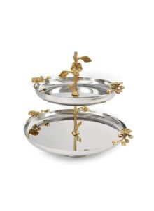 serene spaces living orchid stem two tiered serving stand, stainless steel display tray for fruits, cookies, macarons, cakes, pastry, appetizer, 12" tall, tiers- 10" & 12.5" diameter