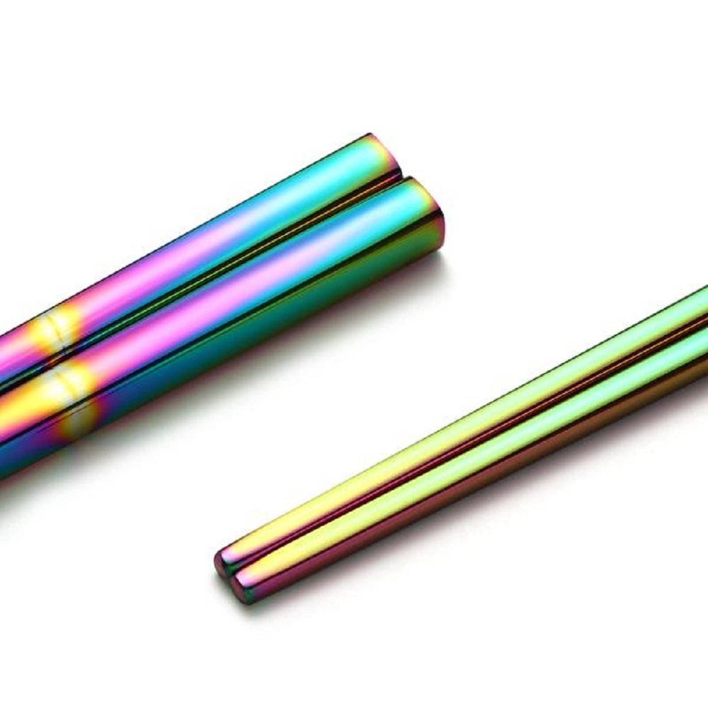 PAPER & QUARTZ Holographic Iridescent Rainbow Kitchen Utensil Chopsticks in Stainless Steel