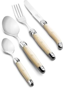 laguiole style de vie flatware, cutlery set, premium line, 24 pieces, mother of pearl color