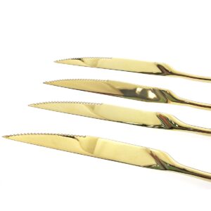 Uniturck Steak Knives 18/10 Heavy-Duty Stainless Steel Steak Knife Set of 6 for Chefs Commercial Kitchen - Great For BBQ Weddings - Dinners - Parties All Homes & Kitchens (Mirror Polished Gold)