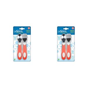 dr. brown’s designed to nourish soft-grip spoon and fork set, coral (pack of 2)