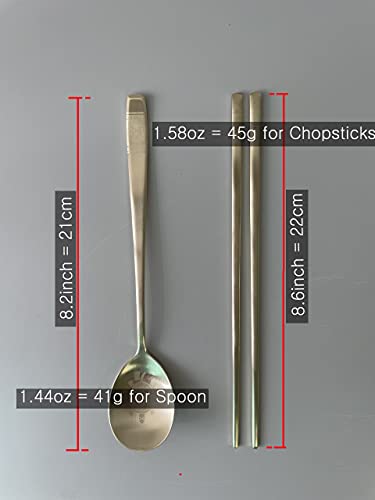 cozymomdeco Korean Made Traditional Pattern Engraved Chopsticks Spoon Set 18-10 Stainless Steel Gold Color 2SET