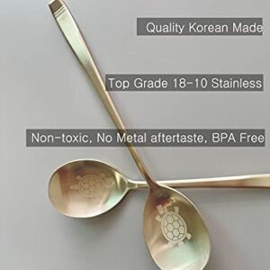 cozymomdeco Korean Made Traditional Pattern Engraved Chopsticks Spoon Set 18-10 Stainless Steel Gold Color 2SET