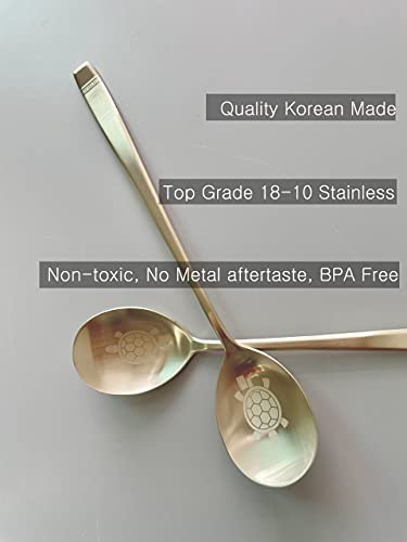 cozymomdeco Korean Made Traditional Pattern Engraved Chopsticks Spoon Set 18-10 Stainless Steel Gold Color 2SET