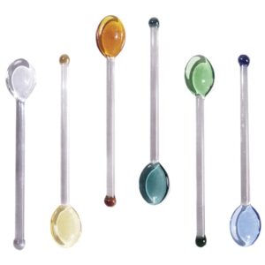 6pcs glass mixing spoon heat resistant glass spoons, glass stirring spoon rod glass teaspoons stirring spoons for salt sugar tea coffee cocktail cold ice cream spoon drink party fruit spoon