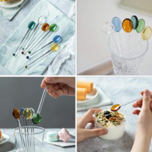 6Pcs glass mixing spoon Heat Resistant Glass Spoons, Glass Stirring Spoon Rod Glass Teaspoons Stirring Spoons for Salt Sugar Tea Coffee Cocktail Cold ice cream spoon Drink party fruit spoon