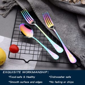 24-Piece Rainbow Spoons and Forks Silverware Set for 12, LaienLife Unique Stainless Steel Flatware Set of Forks Spoons, Modern Utensils Cutlery Service for Home Kitchen Restaurant, Mirror Polished