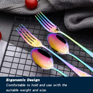 24-Piece Rainbow Spoons and Forks Silverware Set for 12, LaienLife Unique Stainless Steel Flatware Set of Forks Spoons, Modern Utensils Cutlery Service for Home Kitchen Restaurant, Mirror Polished