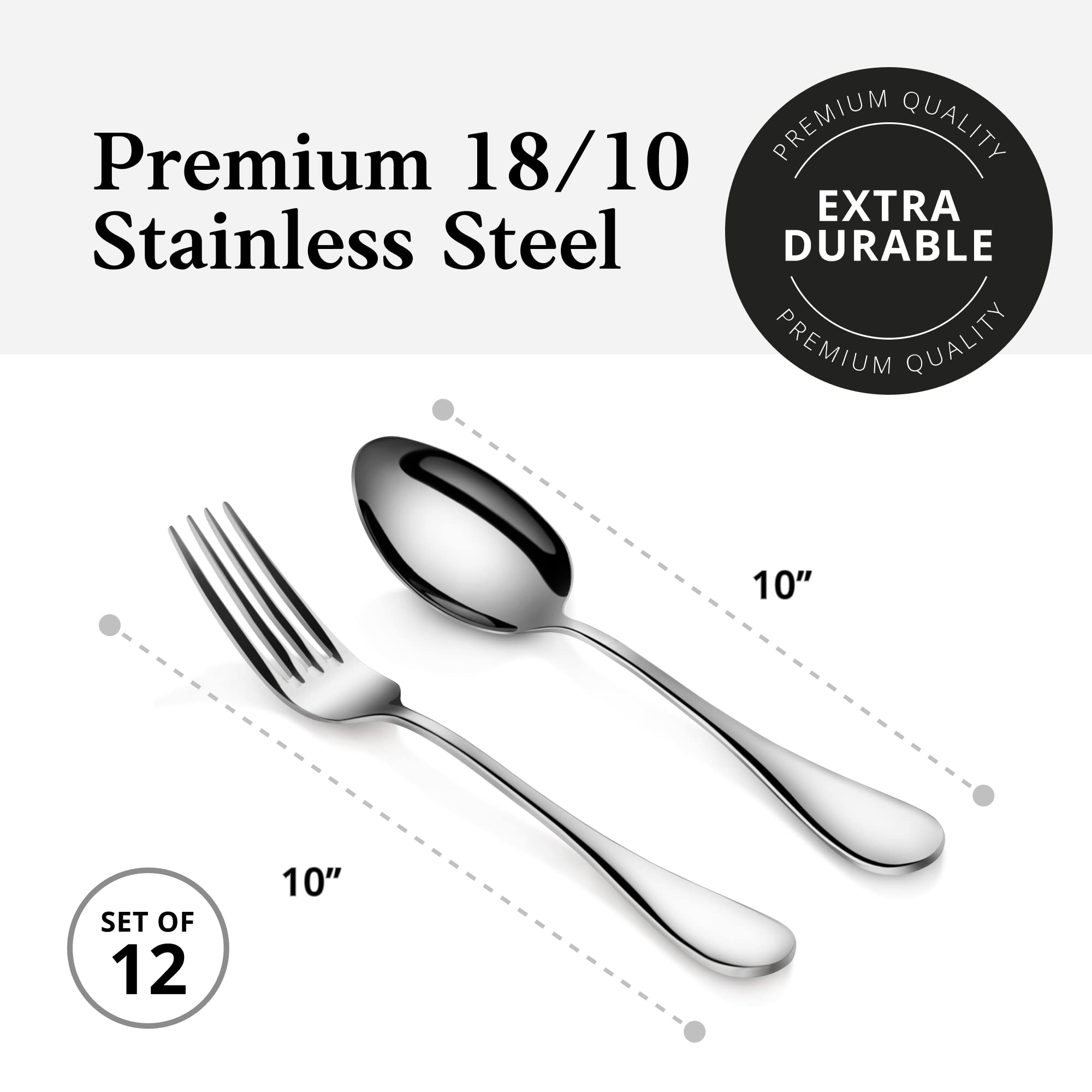 Artaste 56426 Rain 18/10 Stainless Steel Table LARGE SERVING Spoons and Forks Set, of 6 in Each, Silver