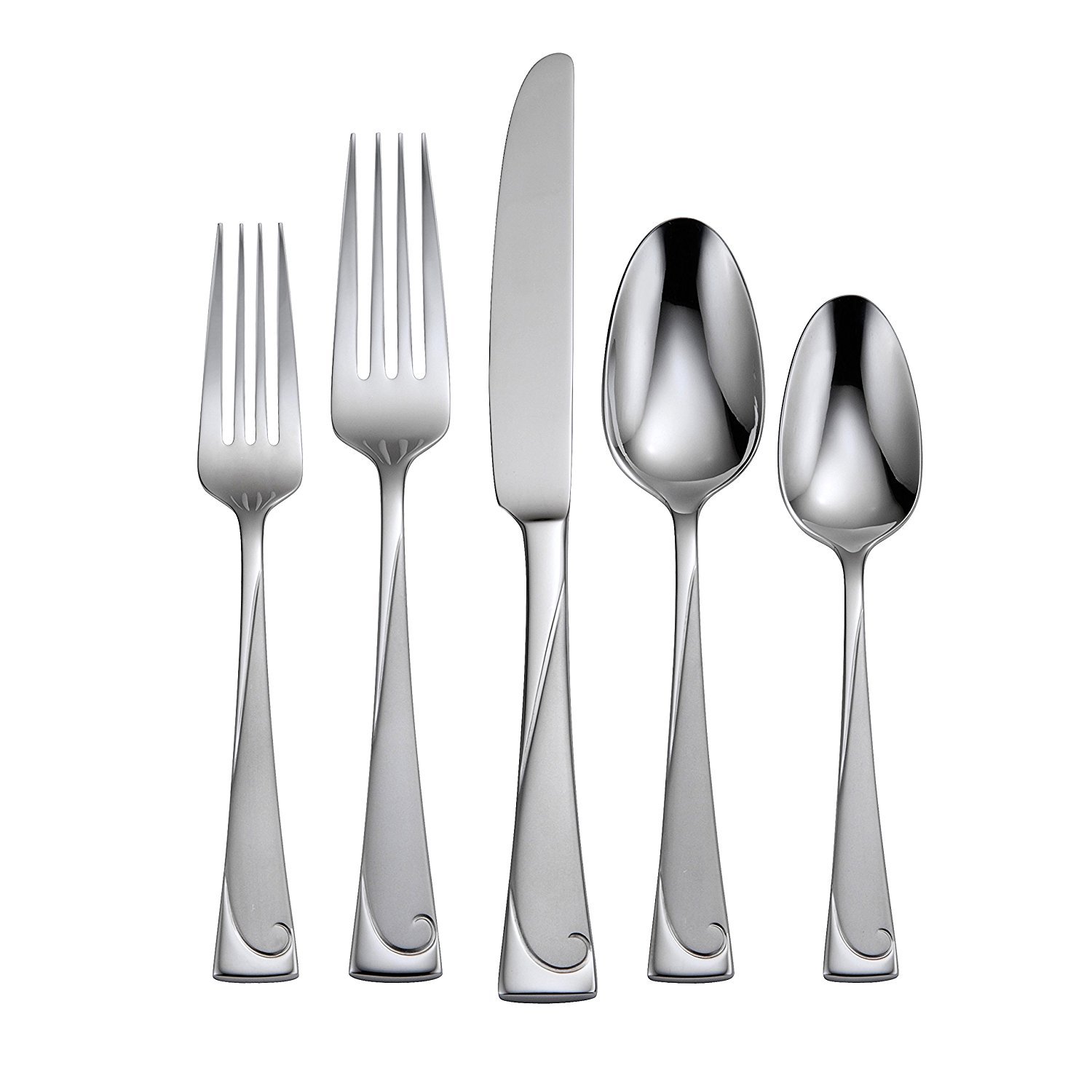 Oneida Script 45 Piece Everyday Flatware Set, 6.35 LB, Metallic